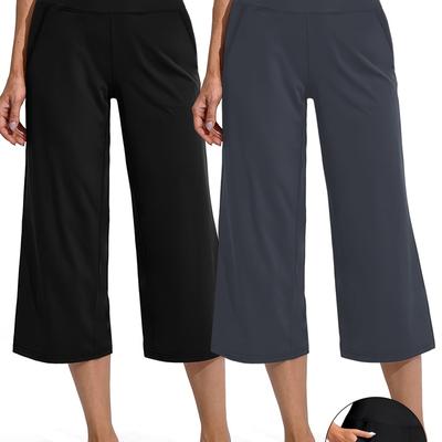 TEMU 2pcs -women's High Waist Yoga Pants With Pockets, Stretchy & Comfortable Capris For Running & Fitness, Elastic Waistband, Relaxed Fit, Ideal For Spring/summer Casual Wear, Running Pants Image