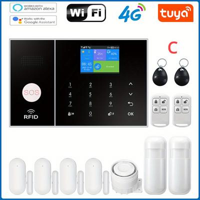 TEMU Pgst Pg-108 Wifi+ 4g Wireless System With Siren, Remote, Motion And Door Sensors Wifi Alarm System For Homes, Apartments, Parking Garages, Compatible With & , Smart Living App Smart Alarm System Image