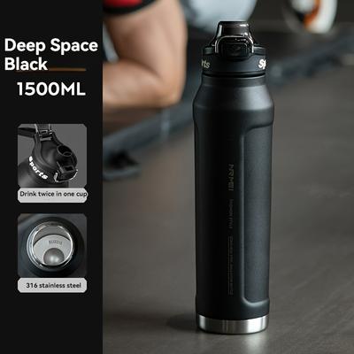 TEMU 1500ml Insulated Stainless Steel Water Bottle | 12-hour Temperature Control | 316 Grade | Leak-proof Seal With Straw & Lid | Ideal For Outdoor Sports & Fitness Enthusiasts | Black Image