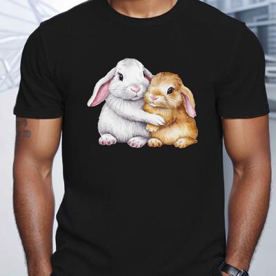 TEMU Watercolor Bunnies Embracing Print Tee Shirt, Tees For Men, Casual Short Sleeve T-shirt For Summer Image