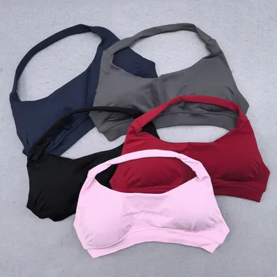Hohe Sport-Bh Frauen Halter Nahtlose Yoga Bh Gepolsterte Backless Sport Bhs Halter Gym Crop Top Push-Up Workout Yoga Tops