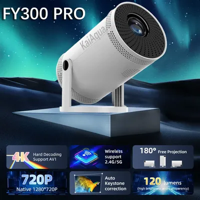 KAIAQUA Projektor 4K 1280*720P FY300 Dual Wifi 120ANSI 180 ° flexibler BT5.0 Cinema Outdoor Portable Image