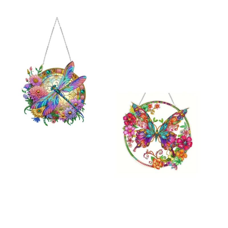 1 teil/satz DIY Libelle schmetterling Diamant Kunst Tür Hängen mit Kette Acryl Wand Ornament für Garten Dekoration und Urlaub geschenk Image