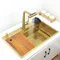 Gold 4-function kitchen faucet nano kitchen sink Golden Waterfall tap Stainless Steel Single Bowl