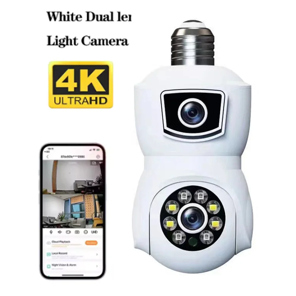 128GB 4K 8MP E27 Birne WiFi Kamera Dual Objektiv Dual Screen Auto Tracking Zwei-wege Audio Farbe nachtsicht Outdoor Sicherheit Kamera Image