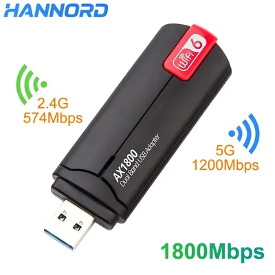 Hannord USB WiFi 6 AX1800 USB 3.0 1800 Mbit/s Adapter Dual Band 2,4 G/5 GHz USB Dongle Wifi Netzwerkkarte Wireless für PC Laptop