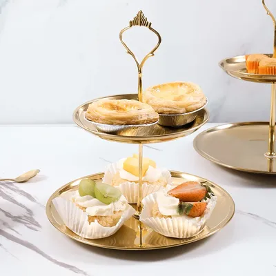 Stainless steel multi-layer cake snack rack household living room coffee table fruit tray double layer cake tray snack tray
