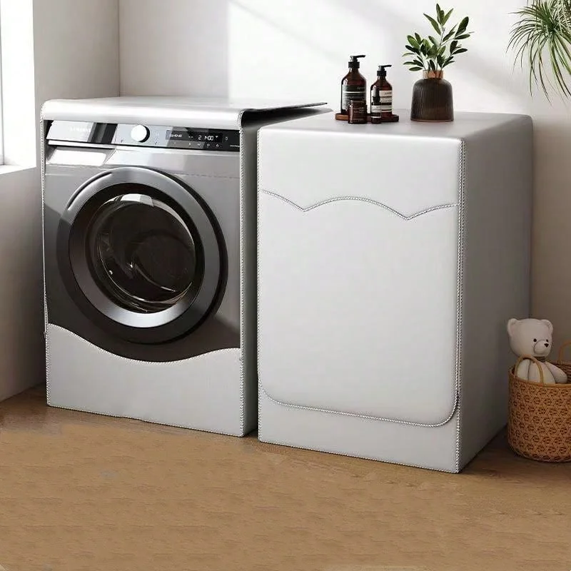 (silver)Washing Machine Cover Washer Dryer Cover For Front Loading Machine Waterproof Dust Proof Thicker with Roll Edge