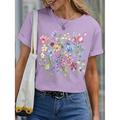Damen T-Shirt mit Blumendruck lässig Basic Sommer kurzärmelig Rundhalsausschnitt Alltags-T-Shirt