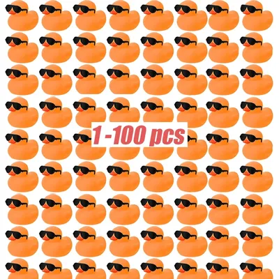 1-100pc Mini Orange Rubber Ducks Set in Bulk with Sunglasses Float Squeak Tiny Rubber Duck Toy for