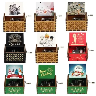 Hand-cranked wooden music box holiday birthday gift wooden music box