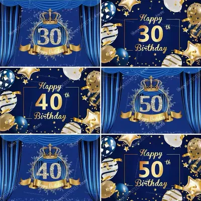 Happy 30th 40th 50th 60th Birthday Party Decor Balloon Background Blue Gold Birthday Photography