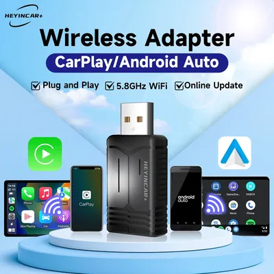 2025 HEYINCAR Wireless CarPlay Android Auto Adapter 3 in 1 Wireless Car Adapter for Mazda Toyotal Peugeot Volvo Kia Spotify