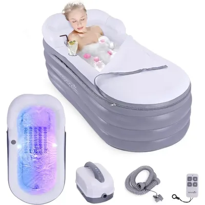 Inflatable Bathtub with Bubble Massage Mat, Comes with a Matching Inflatable Pillow,Cup Holder &