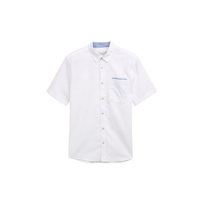 TOM TAILOR Herren Regular Fit Kurzarmhemd aus Baumwolle, weiß, Uni, Gr. L Image