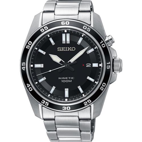 Kineticuhr SEIKO, silber (silberfarben, schwarz), Armbanduhren, Herren, Armbanduhr, Herrenuhr, Datum, Lederarmband