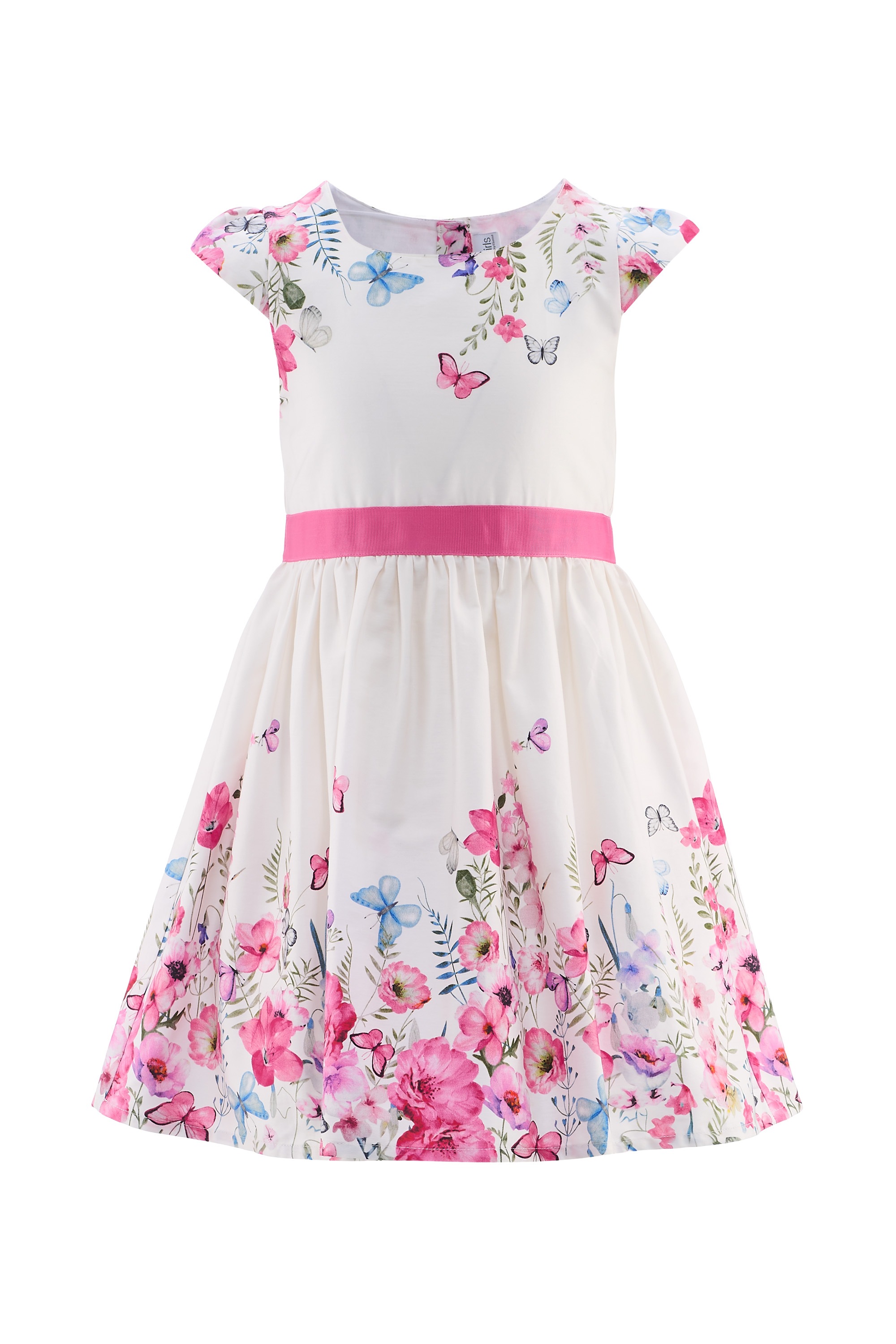Minikleid HAPPY GIRLS, Mädchen, Gr. 86, N-Gr, beige (ecru), Jersey, Obermaterial: 95% Baumwolle, 5% Elasthan. Futter: 100% Baumwolle, bedruckt, regular fit knielang, Rundhals, Kleider Image