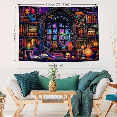 TEMU Skeleton Study Room Decorative Tapestry - Brushed Fabric Wall Hanging For Living Room, Indoor Event Backdrop, Knit Polyester Velvet, No Battery Required, 85gsm (1pc) Image