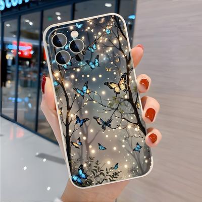 TEMU Fluorescent Blue Butterflys Art Design Retro Aesthetics Phone Case For Iphone16 11 15 14 Xr Plus Case Phone Cases Teen Girl Boy Gifts Trendy Stuff Image