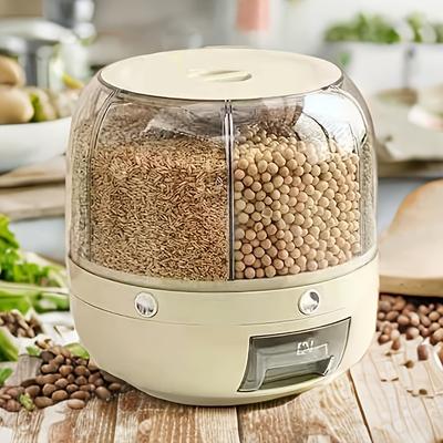 TEMU 1ps Large Capacity Grain Storage Container, Rotating 6-compartment Rice Bin, Rice Dispenser, Moisture-proof And Sealed Jar, Snacks, Grains, Cereals, Flour, Small Candies, And Pet Food Storage. Image