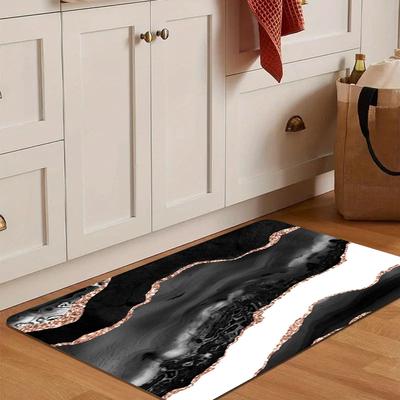 TEMU 1pc Elegant Black & Kitchen Mat, 1.1cm Thick Polyester Floor Mat For Kitchen, Living Room, Porch, And Balcony - Machine Washable, Decorative Floor Mat|modern Kitchen Mat| Floor Mat, Kitchen Decor Image