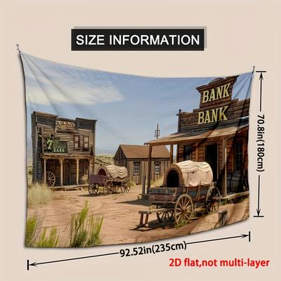 TEMU 1pc Vintage Western Town Photography Backdrop, Authentic Wagon Carriage Scene, Polyester Party Banner For ' Photoshoots & Celebrations, Western Party Decorations Image