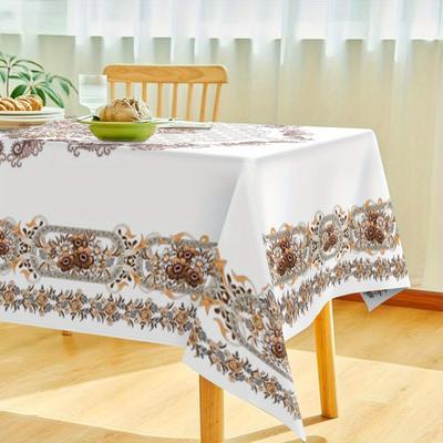 TEMU 1pc Rectangular Washable Tablecloth, Geometric , Polyester 100%, Machine Made, Solid Color, Ideal For Party Kitchen Dining Table Decor Image