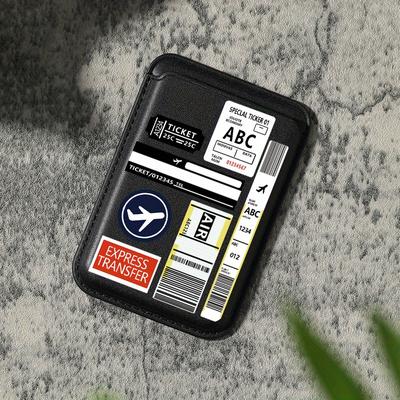 TEMU 2025 New Stylish Luxury Designer Pattern Synthetic Leather Magnetic Card Holder For Iphone 16 15 14 Pro Max Leather Wallet Attachment, Accommodates 1-2 Cards, Features A Built-in Ka1 Image
