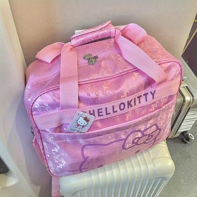 TEMU 1pc Hello Kitty Large Capacity High Quality Oxford Cloth Travel Bag With Zipper, Adjustable Shoulder Strap, Handheld Portable Clothing Storage - Pink Image