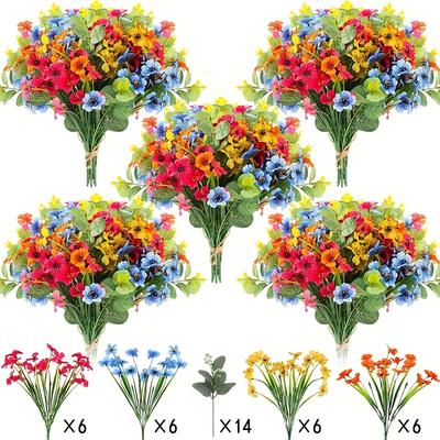 TEMU 38 Bundles Of Uv-protected Artificial Flowers With Eucalyptus Leaves - Vibrant Plastic Bouquets For Indoor & Outdoor Home, Office, And Garden Decor (assorted Colors), Artificial Outdoor Flowers Image