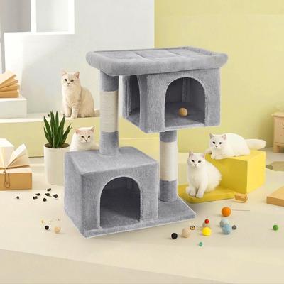 TEMU 101 Cm High Scratching Tree, Cat Tree, Large Platform, 2 Cat Caves, Sisal Trunks, Cat House, Plush Platform, Anti-tip Protection, Easy Assembly, Multi- Image