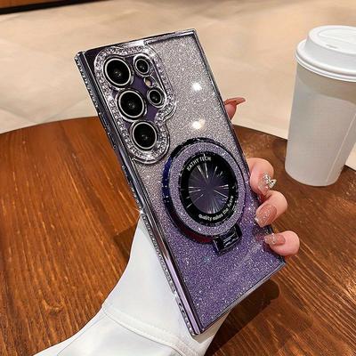 TEMU New S25 Ultra Case With Gradient Glitter And Rhinestones, Magnetic Holder For S21 S22 S23 S24 Ultra S25u, Protective Lens Cover Image