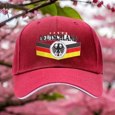 TEMU 1pc Adjustable Trucker Hat & Peaked Cap For - Black With Germany Flag & Eagle Emblem Print, Breathable Textile Fabric, For Travel, Outdoor Sports, Casual Wear Image