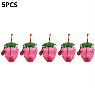 TEMU 4/5/6/8/10pcs New Cute Transparent Strawberry Cup Straw Cup Milk Tea Cup Portable Cup Strawberry Pendant Image