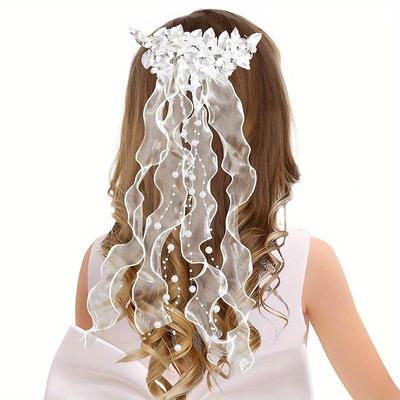 TEMU Elegant Floral Bridal Headband With Bow & Beads - Wedding Hair Accessory For Women, Brides And Formal Events, Wedding Headpiece | Feminine Hairpiece | Stylish Bow Headband, Wedding Accessories Image