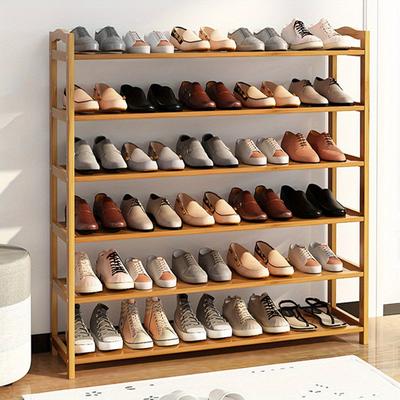 TEMU Stobok High Quality Multi-tier Bamboo Freestanding Shoe Display Rack (4/ 5/ 6 Tiers) - Sturdy, , Space-saving Retail Display Rack And Home Storage Solution, Easy To Assemble And Image