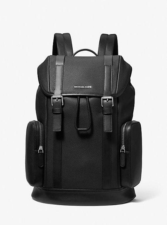 Mk Hudson Pebbled Leather Backpack - Black - Michael Kors Backpacks
