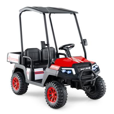 Costway 24V Kids Golf Cart 4WD 2-Seater Ride on Car with Dump Bed and Horn-Red