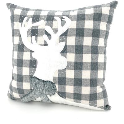 Dekokissen WECKBRODT "Elch", grau (grau, schwarz, kariert), B:40cm L:40cm, Polyester, Dekokissen_Sitzkissen_Kissenhüllen, mit Vlies- und Felleinsatz, Kissenhülle ohne Füllung, 1 Stück Image