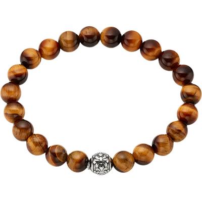 Armband BRUNO BANANI "Schmuck Geschenk felxibles Tigeraugenarband mit Edelstahlkugel", braun (edelstahlfarben, braun, braun), Armbänder, Edelstahl-Polyamid, Edelstahl, Polyamid, mit Tigerauge (synth.) Image