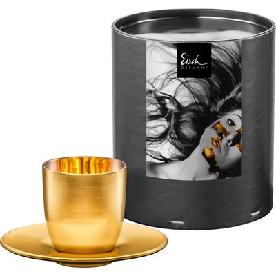 Espressoglas EISCH GERMANY "COSMO COLLECT, 100 ml, Made in Germany", gold (goldfarben), H:6,5cm Ø:11,5cm, Kristallglas, Trinkgefäße, m. Untertasse, in Handarbeit mit glänzendem und mattem Gold veredelt Image