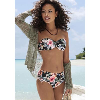 Bügel-Bandeau-Bikini-Top LASCANA "Salsa", Damen, Gr. 36, Cup A, schwarz (schwarz bedruckt), Microfaser, Recycling-Polyamid, geblümt, Bikini-Oberteile, mit tollem Blumenprint Image