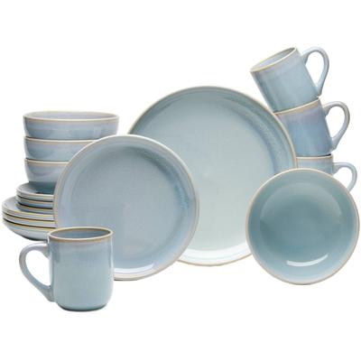 Kombiservice VAN WELL "Geschirr-Set, Service Vigo Azur", blau, 16 tlg., Steinzeug, Geschirr-Sets, runde Form, blau, spülmaschinen- und mikrowellengeeignet Image