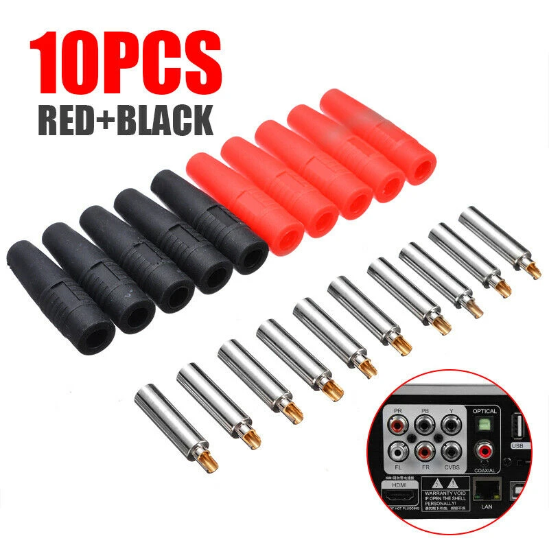 10 Teile/los Rot Schwarz 4mm Kupfer Bananen Buchse Stecker Solderless Seite Stapelbare Bananen Stecker Isolierte Buchse Stecker Adapter Image