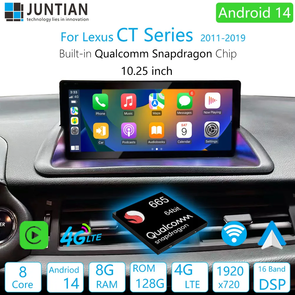 Für Lexus CT 200 200h 2011-2019 LHD und RHD Qualcomm Chips Android 14 Auto GPS Multimedia Carplay Auto HD Bildschirm Player Image