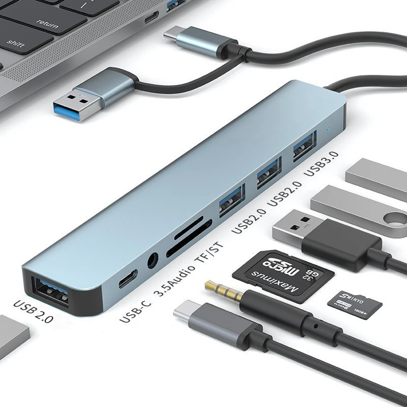 8 in 2 Ports Typ C Hub 3.0 USB C Concentrator Docking USB 3.0/2.0 Multi Adapter SD TF Kartenleser 3.5 Audio Extender Splitter Image