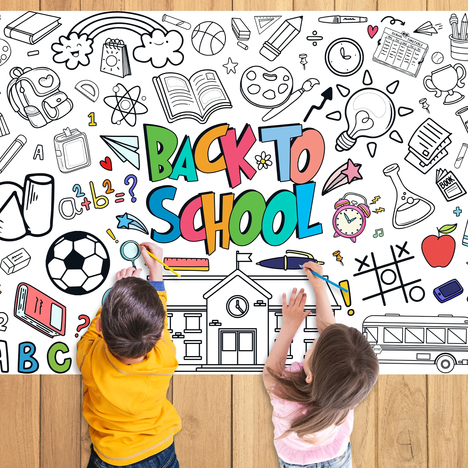 Zurück zur Schule große Kinder Färbung Poster Färbung Papier Tischdecke Dekoration zurück zum Schul spiel wesentliche Lieferungen Image