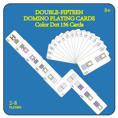 Doppelte 15-farbige Dot Domino-Spielkarten, 136 Kartenspiel, mit transparenter Aufbewahrung sbox, Image