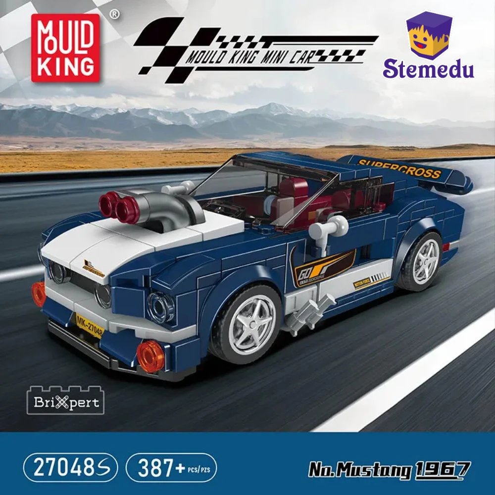 Mould King 27048 Speed Car Mustang 1967 Sportwagen mit Vitrine Simulation Rennwagen Bausteine Kits Spielzeug für Kinder