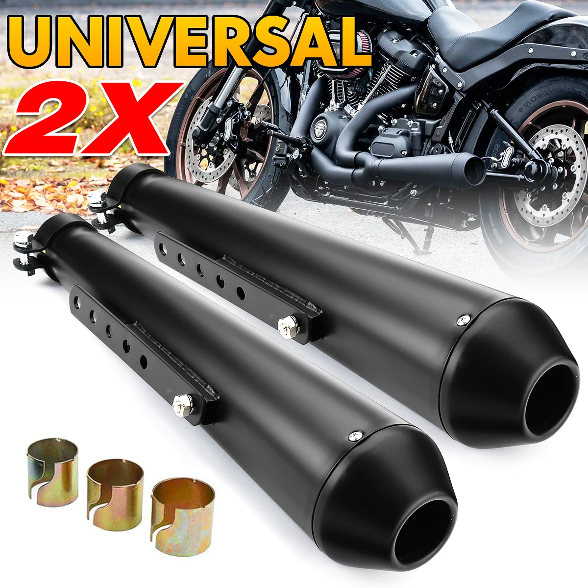 1/2X 17,5 Zoll Motorrad Auspuff Schalldämpfer Retro Vintage Classic Galvanik Escap Moto für Cafe Racer Bobber Chopper Custom